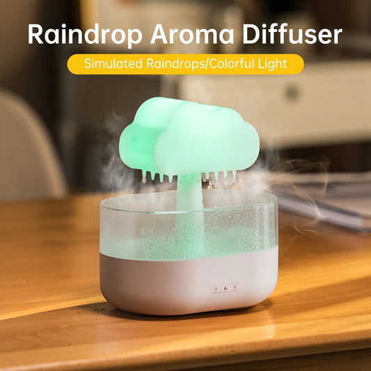 Umidificador de nuvem de chuva, 200ml, difusor de aroma de óleos essenciais com gotas de água e luz noturna colorida